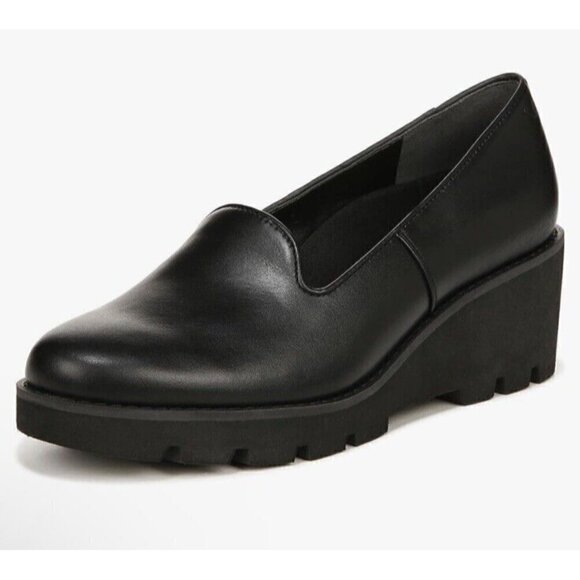Vionic Willa‎ Black Leather Wedge Womens 6 Medium Slip On Shoes Arch Support New - Picture 1 of 6